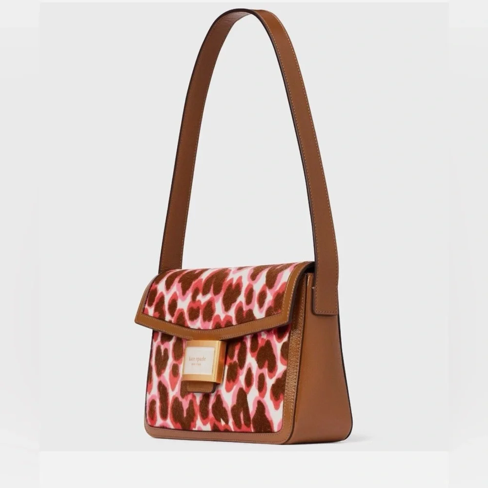 Kate Spade Katy Shoulder Pink Leopard Calf Hair Brown Leather K8969 Leopardo